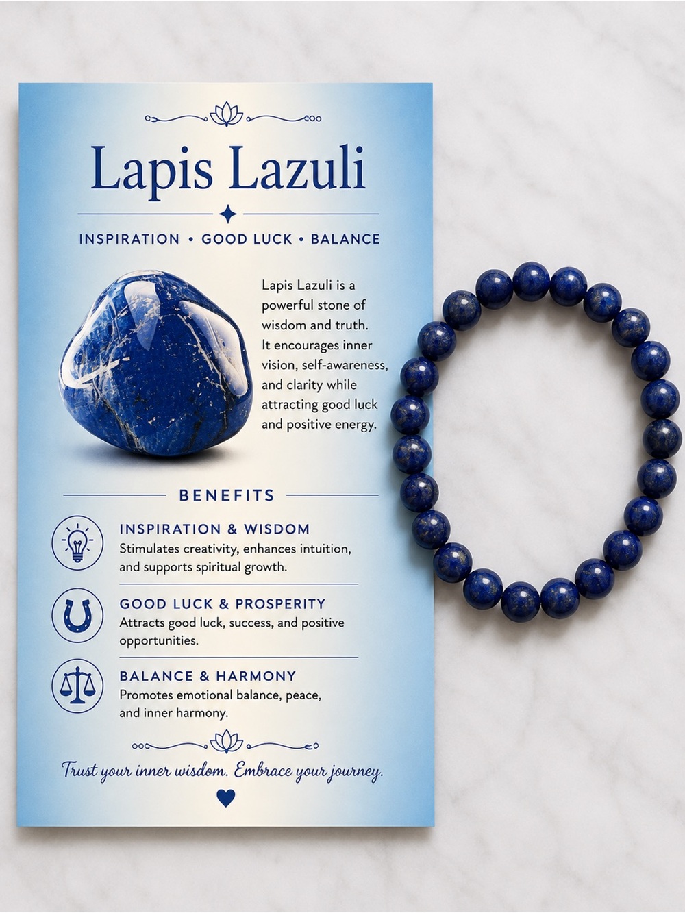 🧿Lapis Lazuli Beaded Stretch Bracelet - Blue🧿